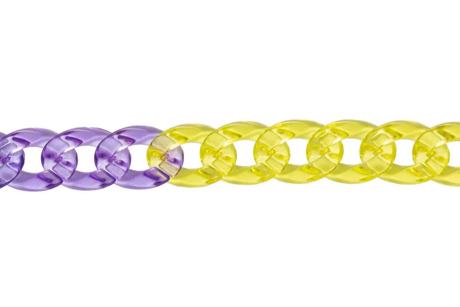 Glasögonkedja i gult och lila (plast / 67cm)