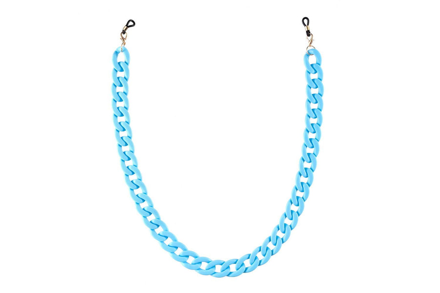 Glasögonkedja i ljusblått (plast / 65cm)