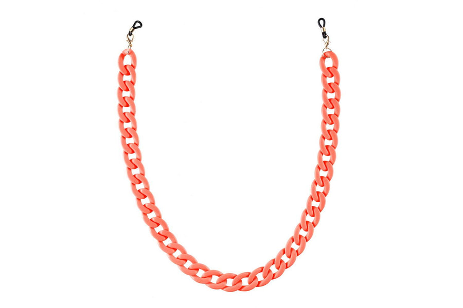 Glasögonkedja i korallrött (plast / 65cm)