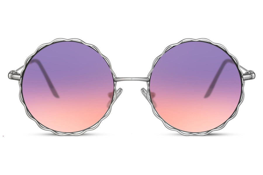 Runda vågiga solglasögon i silvrig metall med gradienta glas