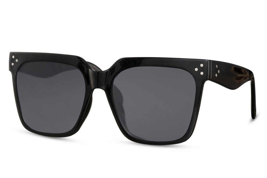 Oversized Wayfarer solglasögon i svart med svarta glas #2345