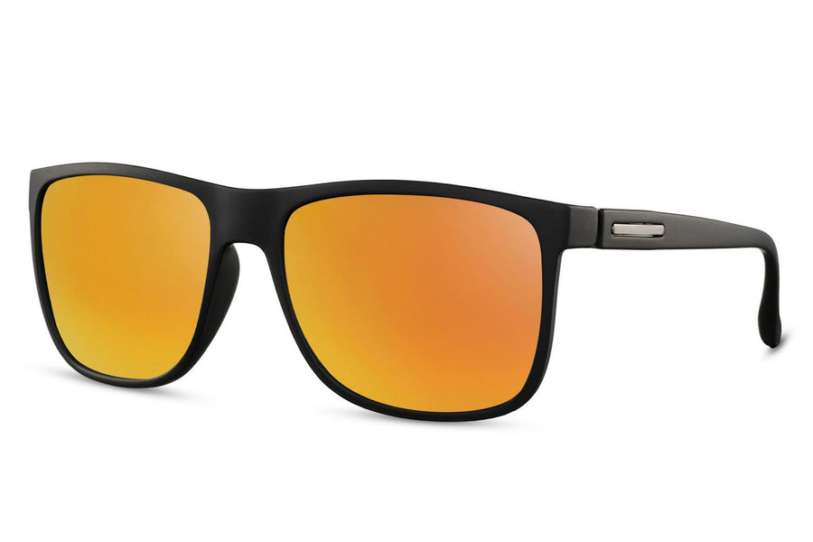 Klassiska solglasögon i mattsvart med orange spegelglas