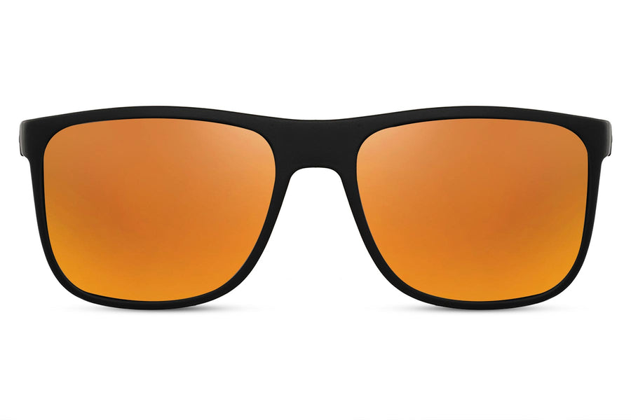 Klassiska solglasögon i mattsvart med orange spegelglas