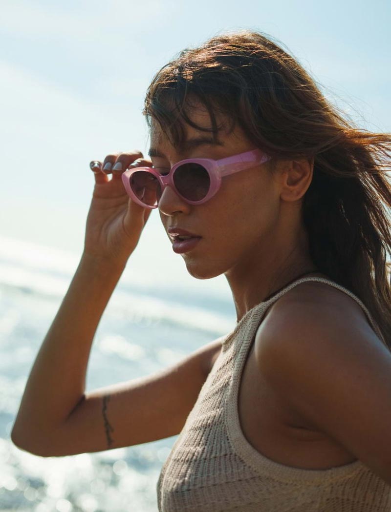 Heart-shaped sunglasses with pink lenses