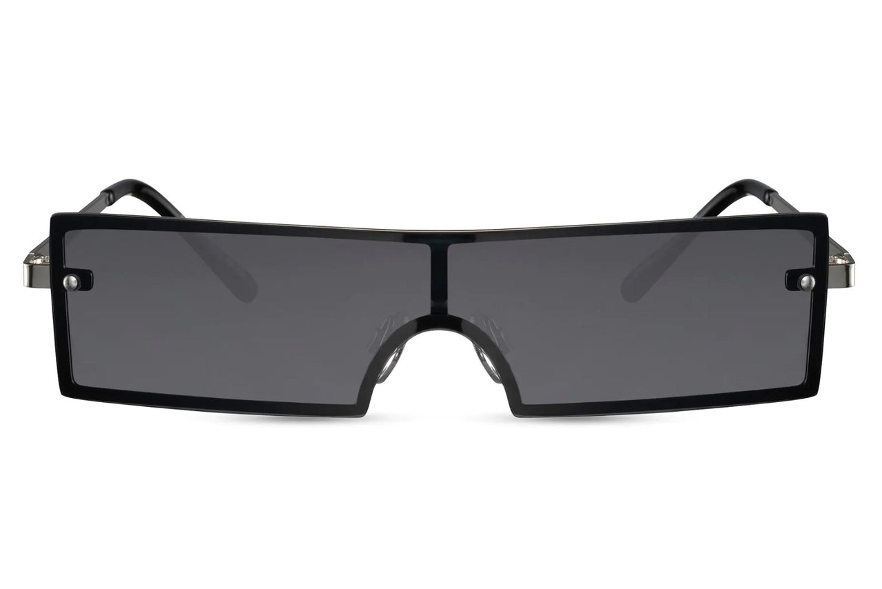 Smala solglasögon i silvrig metall med svart glas #6061