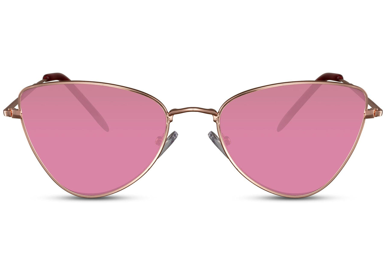 Cateye solglasögon i guldig metall med rosa glas