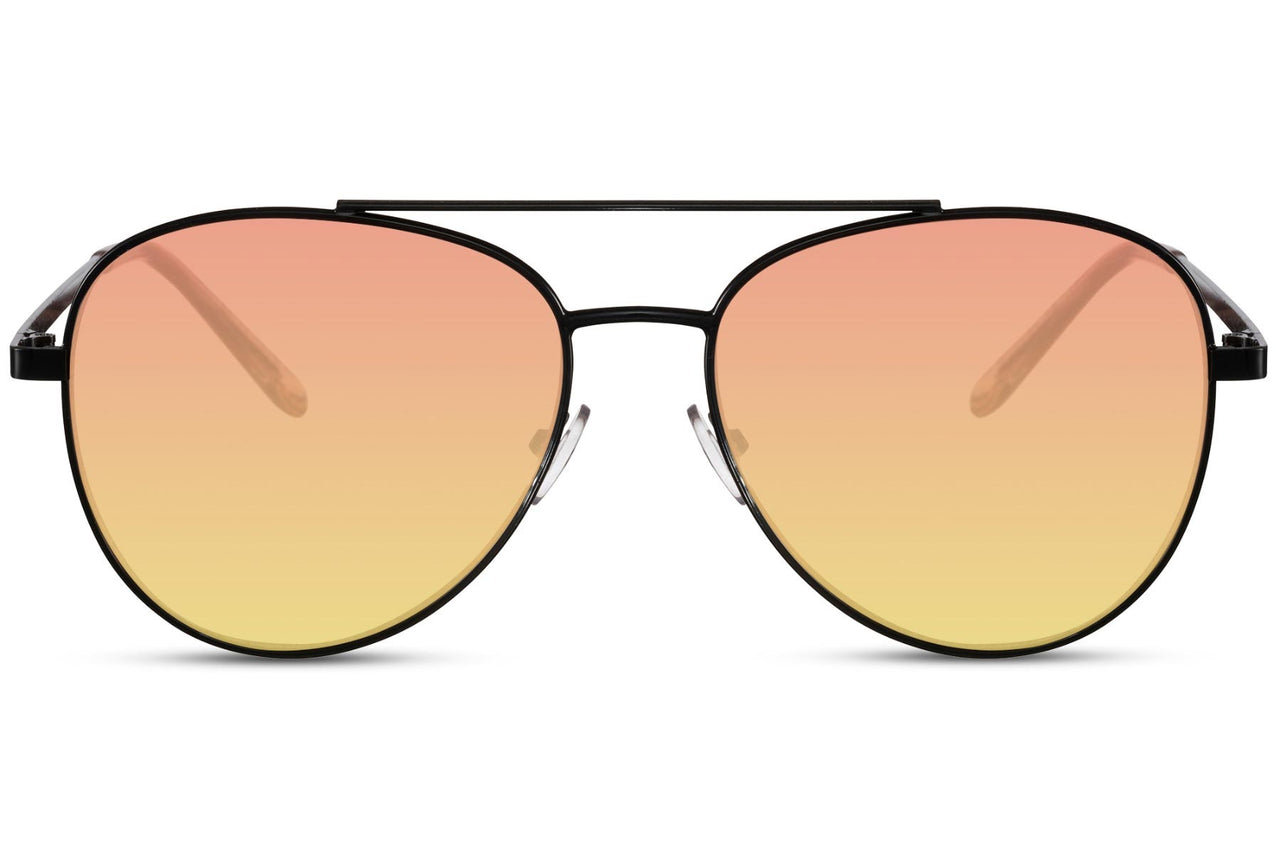Aviator solglasögon i svart metall med orange glas