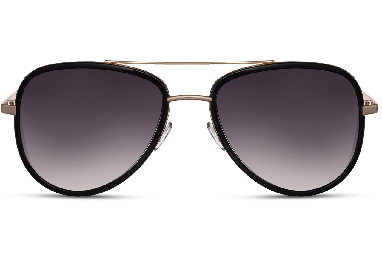 Aviator solglasögon i guldig metall med svarta glas
