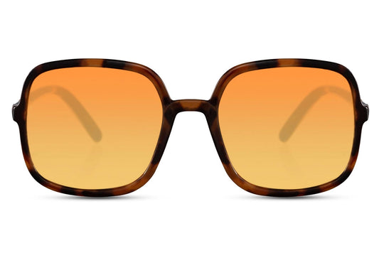Oversized solglasögon i brunmelerat med orange glas