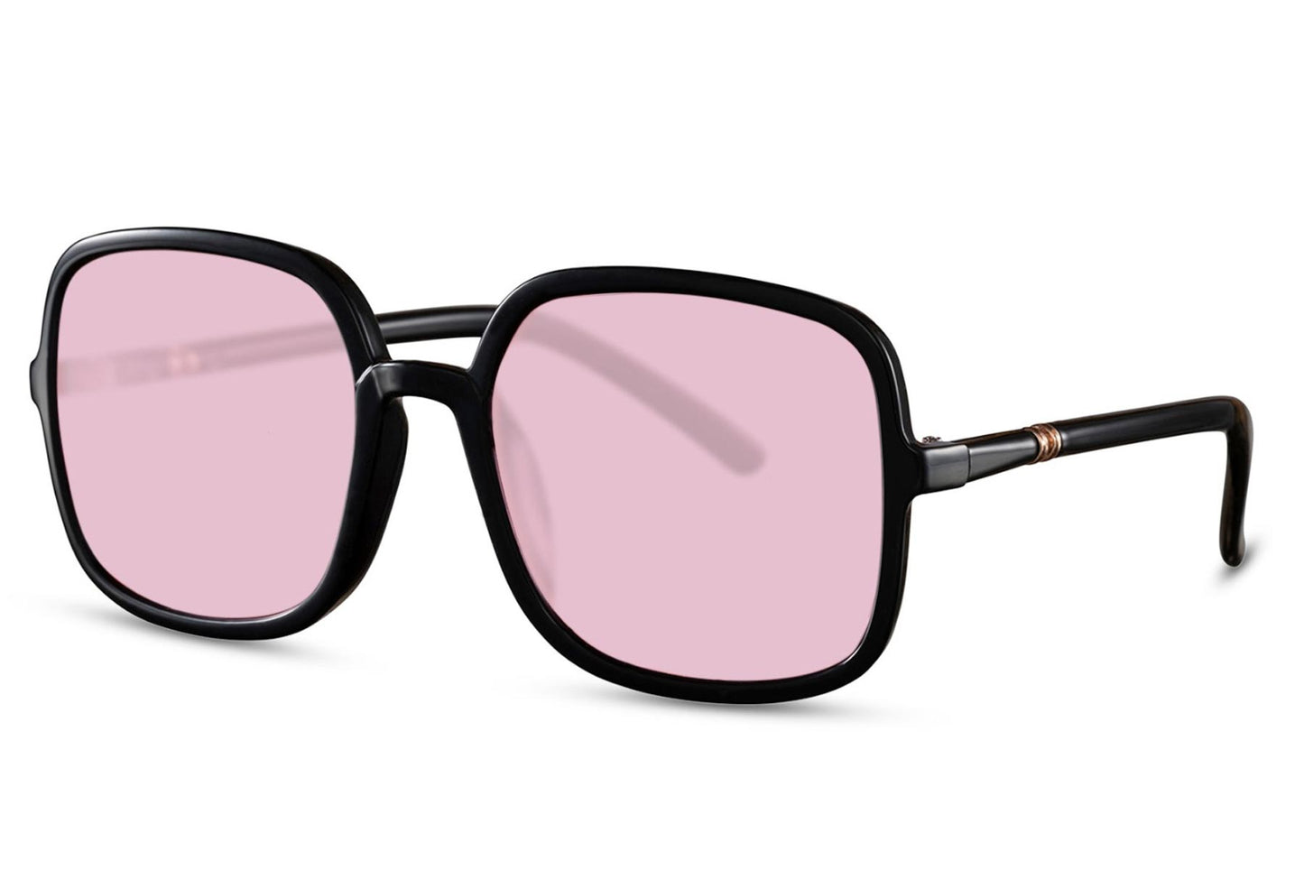 Oversized solglasögon i svart med rosa glas