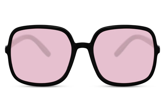 Oversized solglasögon i svart med rosa glas