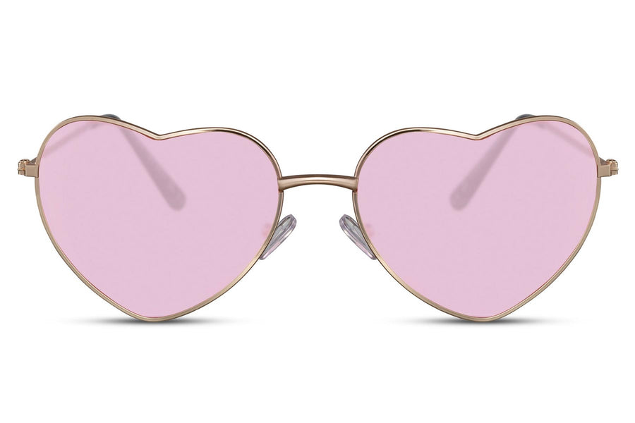 Heart-shaped sunglasses with pink lenses