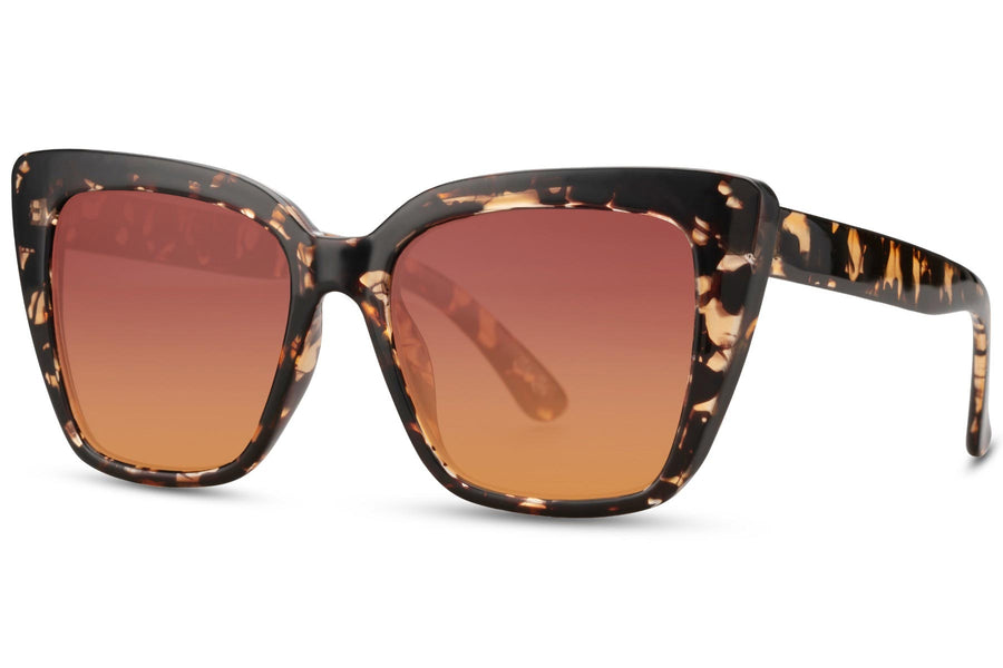 Oversized Cateye solglasögon i brunmelerat med bruna glas