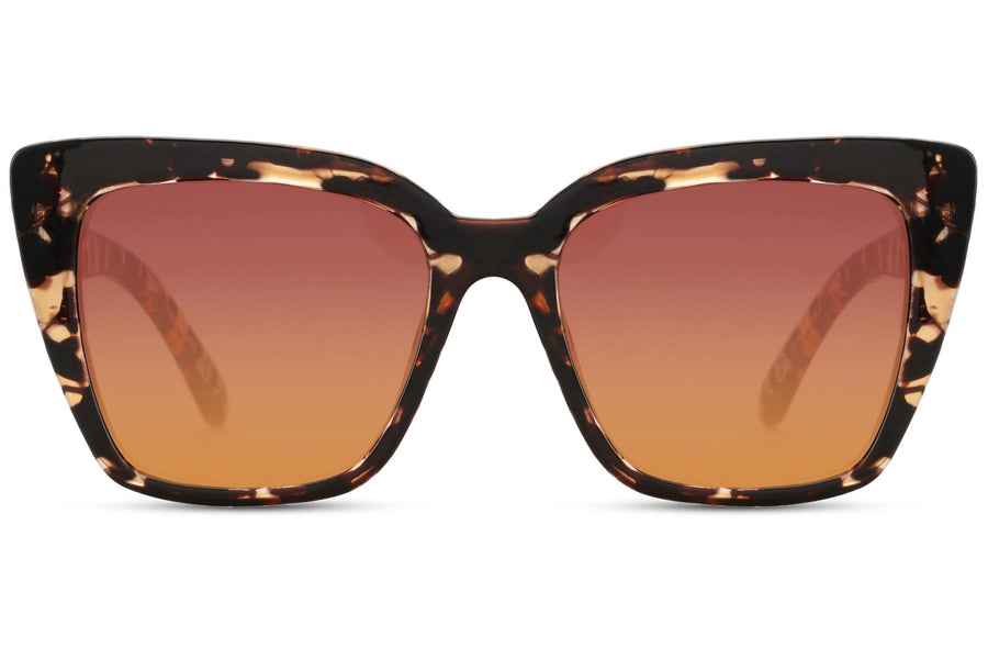 Oversized Cateye solglasögon i brunmelerat med bruna glas