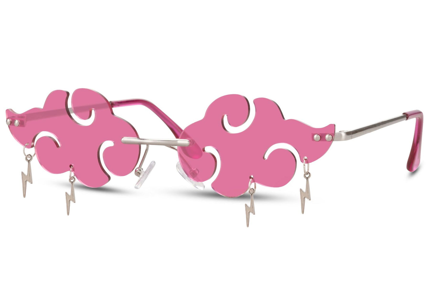 Molnformade solglasögon i silvrig metall med rosa glas