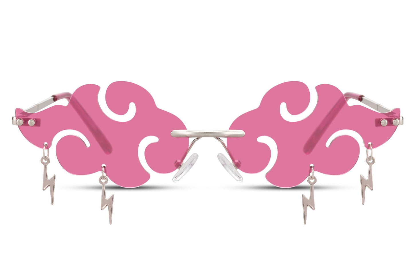 Molnformade solglasögon i silvrig metall med rosa glas