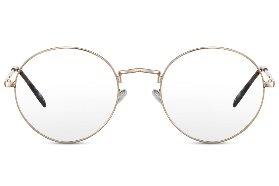 Runda glasögon med blåljusfilter och ram i guld #05