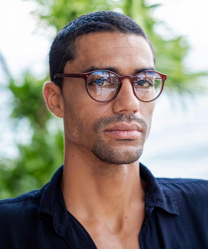 Bruna runda glasögon med blåljusfilter