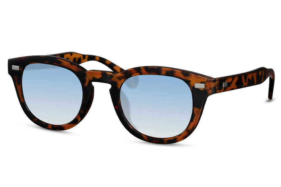 Klassiska solglasögon i brunmelerat med blå glas #8059