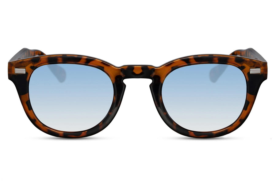 Klassiska solglasögon i brunmelerat med blå glas #8059