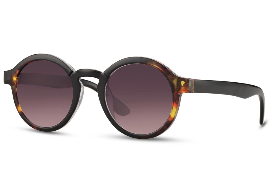 Runda solglasögon i svartbrunt med svartlila glas