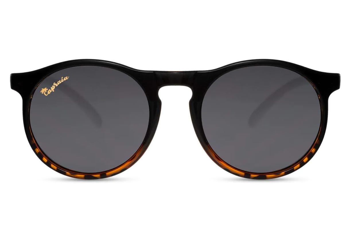 Runda svartbruna solglasögon i TR90 med svarta glas + vikbart case