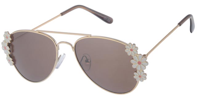 Pilotglasögon i metall för barn 5-8år - Guld med blommor