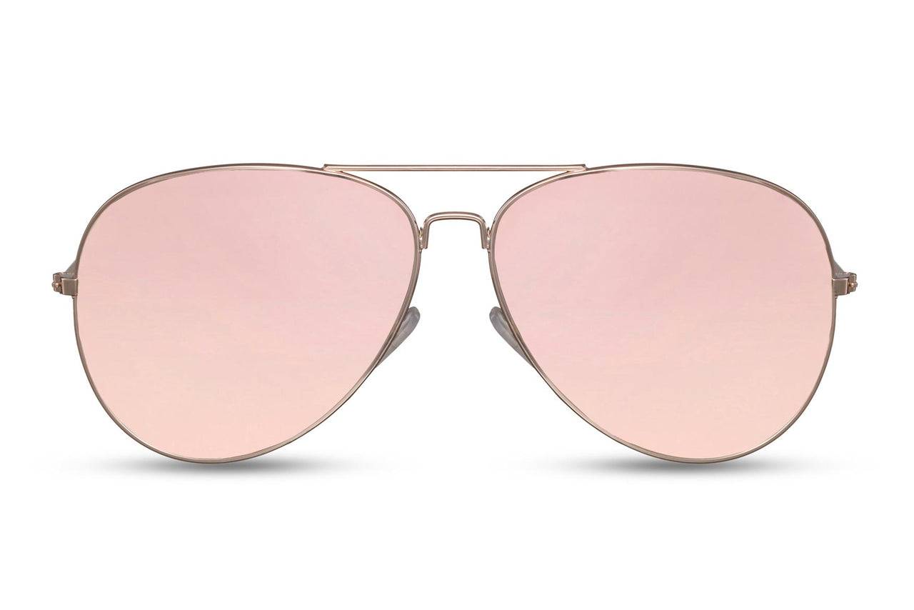 Pilotglasögon i guldig metall med rosa spegelglas