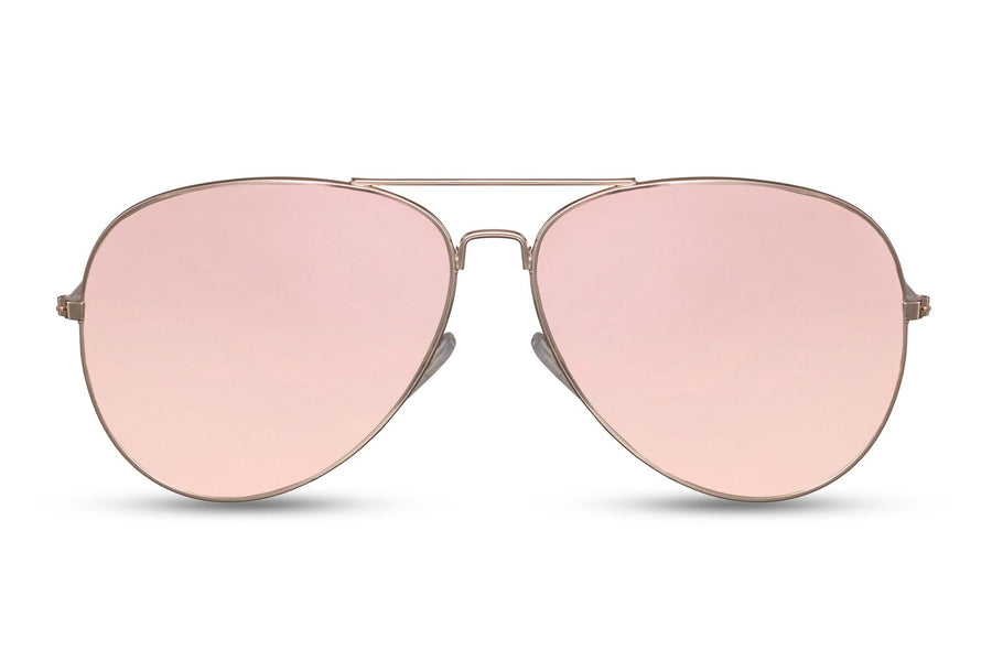 Pilotglasögon i guldig metall med rosa spegelglas