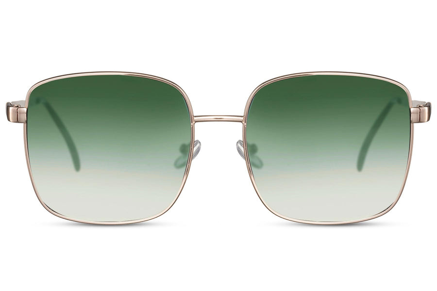 Pilotglasögon i guldig metall med gröna glas