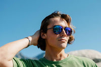 Thumbnail for Aviator solglasögon i mattsvart metall med grönlila spegelglas