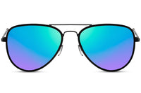Thumbnail for Aviator solglasögon i mattsvart metall med grönlila spegelglas