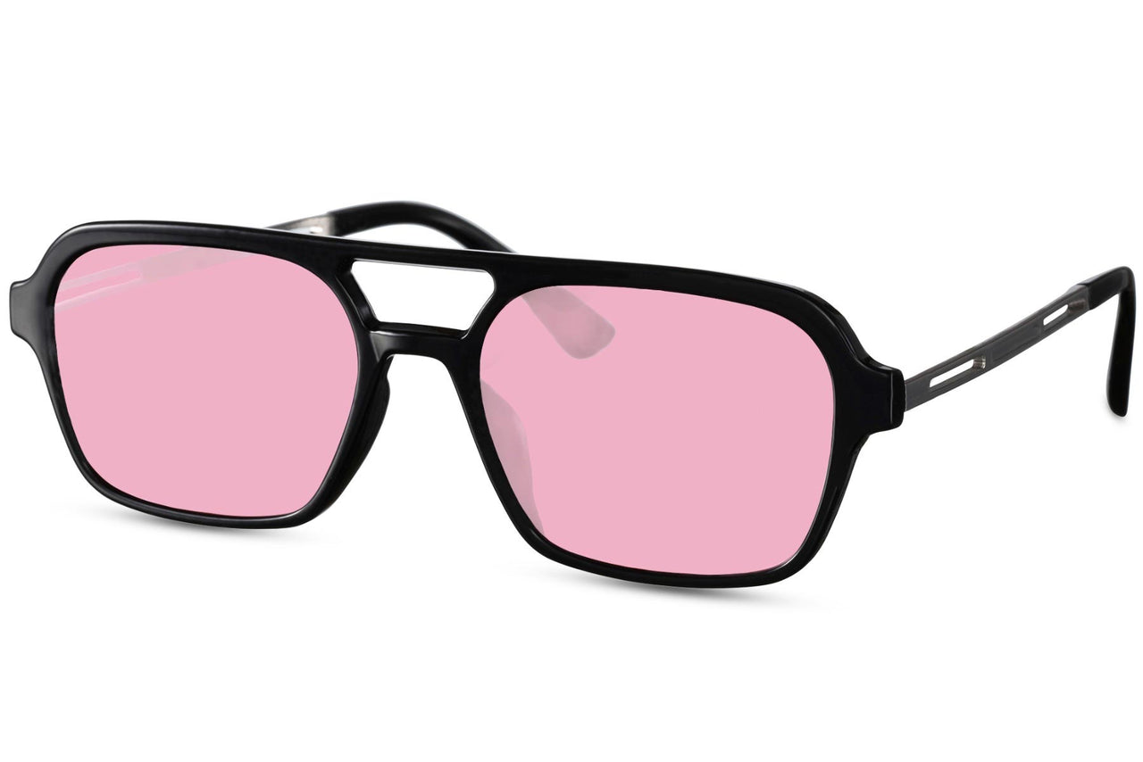 Aviator solglasögon i svart metall med rosa glas