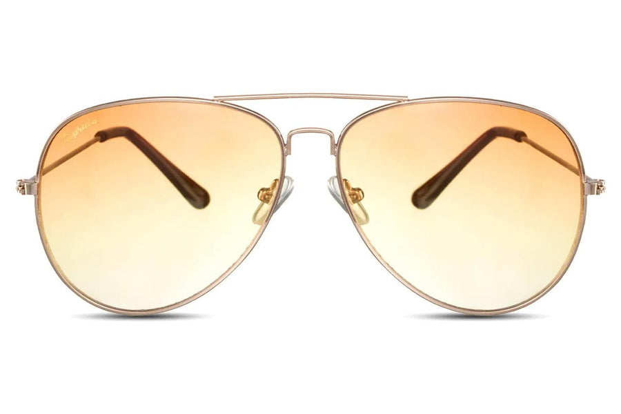 Pilotglasögon i guldig metall med gulorange glas + vikbart case