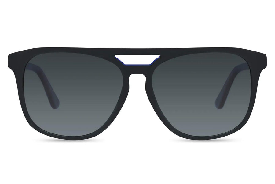 Klassiska solglasögon i svart & blått acetat med svarta glas